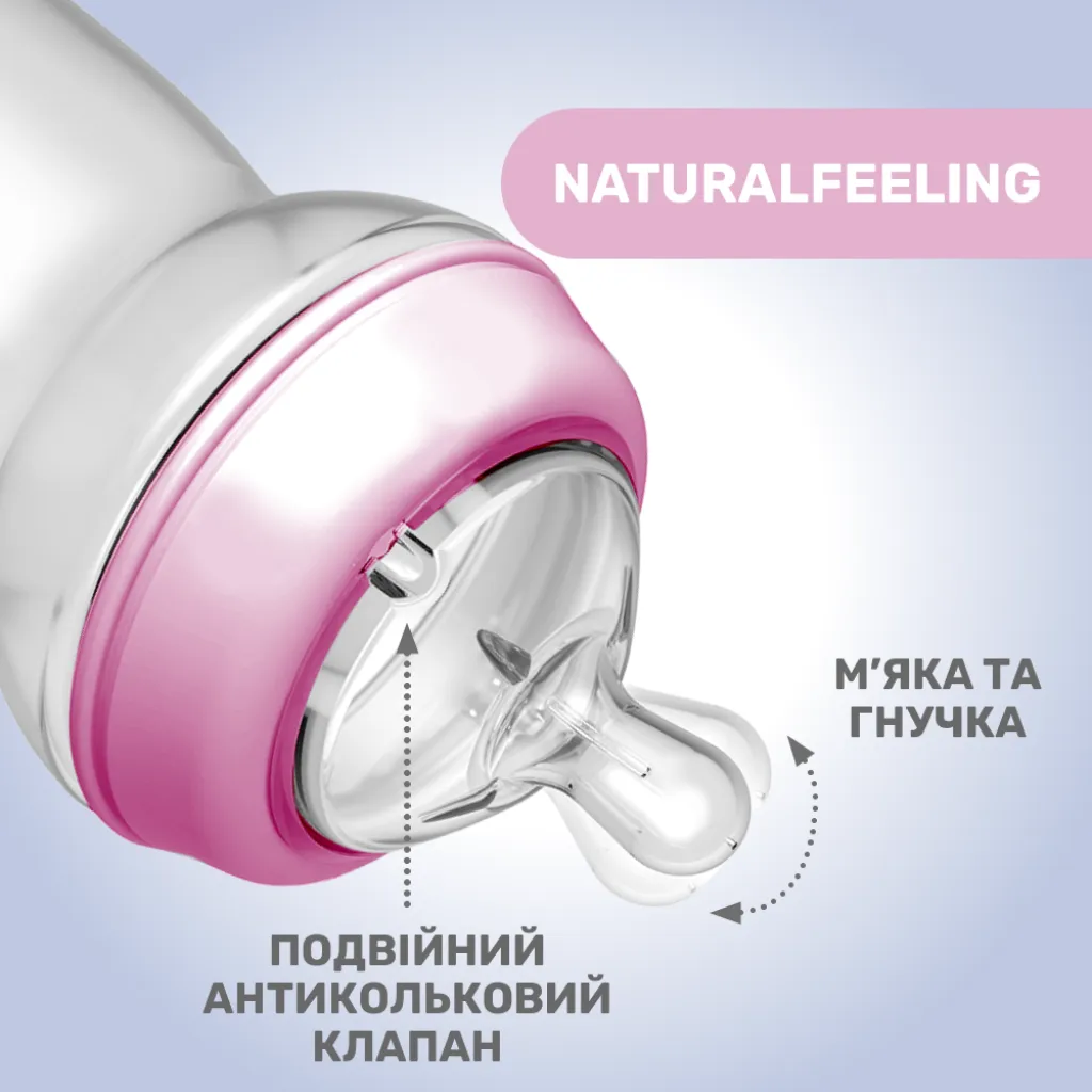 Бутылочка пластиковая "Natural Feeling" для детей от 6 месяцев, 330 мл, розовый Бутылочка пластиковая "Natural Feeling" для детей от 6 месяцев, 330 мл, розовый