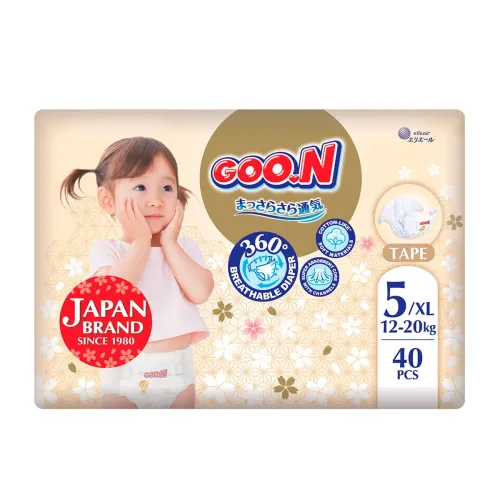 Подгузники GOO.N Premium Soft для детей 12-20 кг (размер XL (5), на липучках, унисекс, 40 шт) - Фото№1 Подгузники GOO.N Premium Soft для детей 12-20 кг (размер XL (5), на липучках, унисекс, 40 шт) - Фото№1
