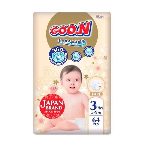 Подгузники GOO.N Premium Soft для детей 5-9 кг (размер М (3), на липучках, унисекс, 64 шт) - Фото№1 Подгузники GOO.N Premium Soft для детей 5-9 кг (размер М (3), на липучках, унисекс, 64 шт) - Фото№1
