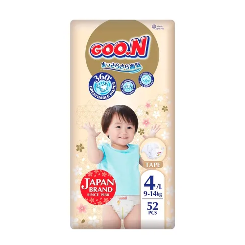Підгузки GOO.N Premium Soft для дітей 9-14 кг (розмір L (4), на липучках, унісекс, 52 шт) - Фото№1
