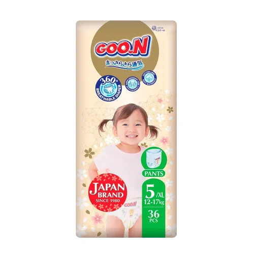 Трусики-підгузки GOO.N Premium Soft для дітей 12-17 кг (розмір 5(XL), унісекс, 36 шт) - Фото№1 Трусики-підгузки GOO.N Premium Soft для дітей 12-17 кг (розмір 5(XL), унісекс, 36 шт) - Фото№1