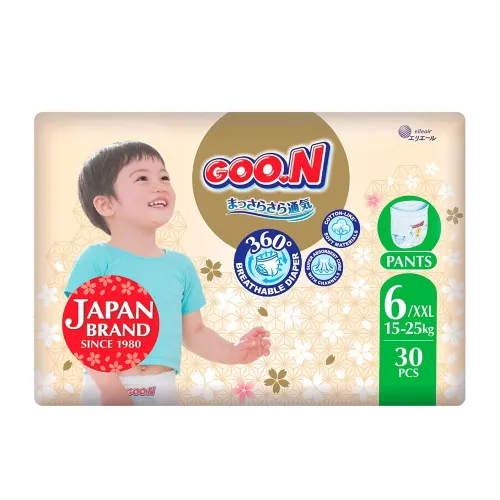 Трусики-подгузники GOO.N Premium Soft для детей 15-25 кг (размер 6(2XL), унисекс, 30 шт) - Фото№1 Трусики-подгузники GOO.N Premium Soft для детей 15-25 кг (размер 6(2XL), унисекс, 30 шт) - Фото№1