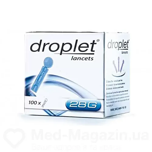 Ланцет Droplet одноразового використання 28G, 100 шт - Фото№1 Ланцет Droplet одноразового використання 28G, 100 шт - Фото№1