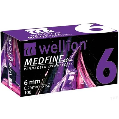 Голки для інсулінових шприц-ручок Wellion MEDFINE plus 0,25 (mm) (31G) x 6 мм 100 шт - Фото№1