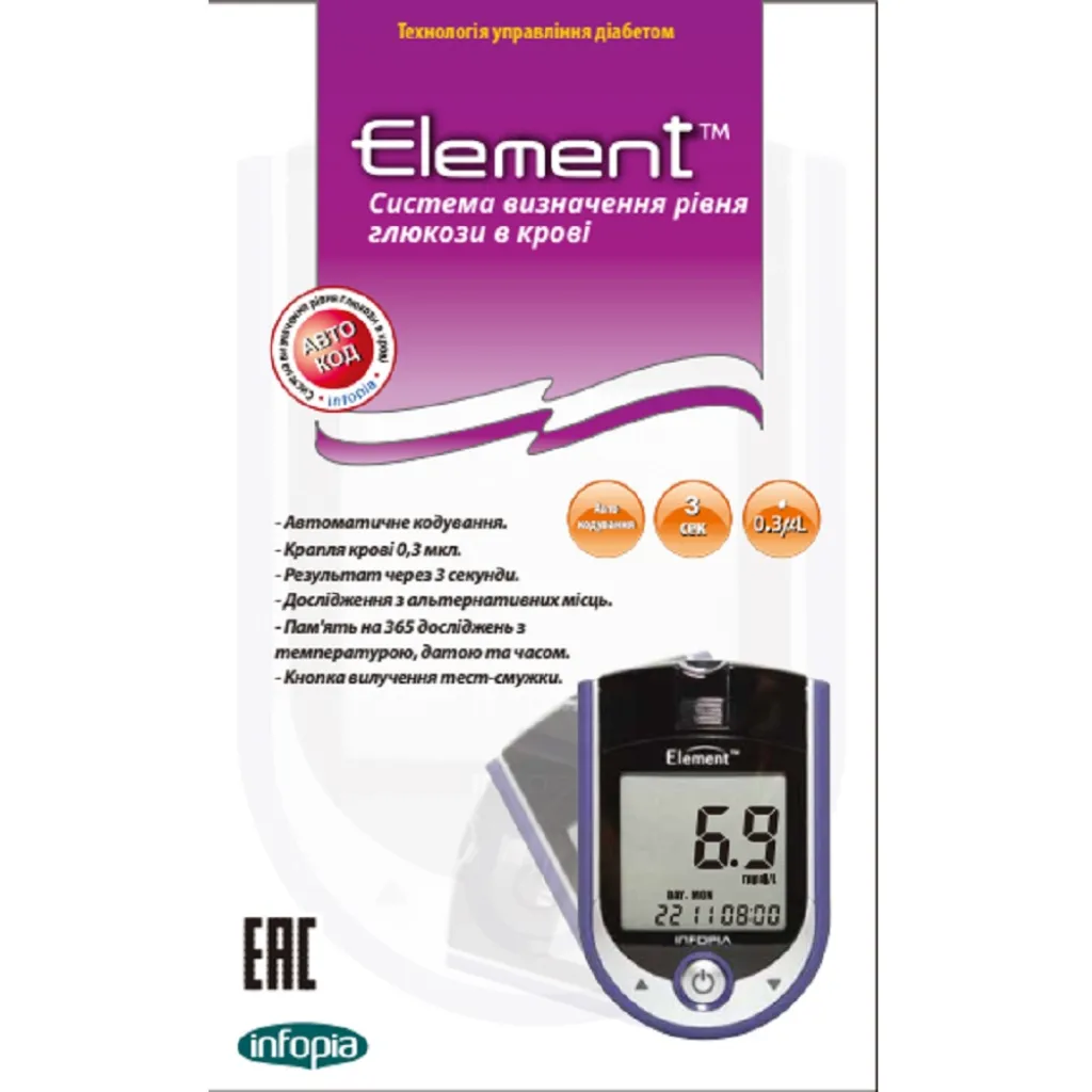 Глюкометр Element стартовий + 25 тест-смужок Глюкометр Element стартовий + 25 тест-смужок