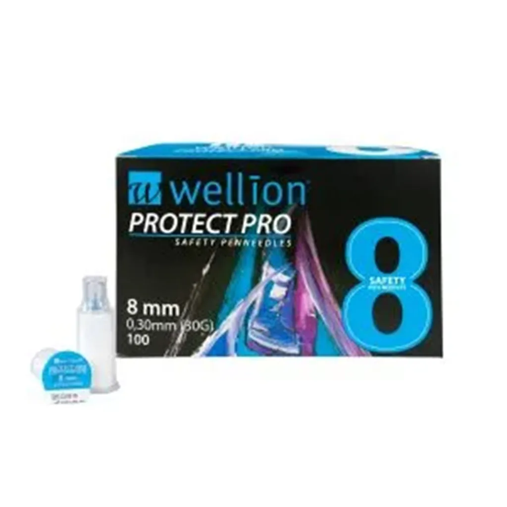 Безопасные иглы для шприц-ручек Wellion Protect Pro 8 мм 0,3 мм 30G, 100 шт