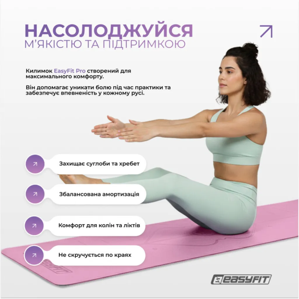 Килимок для йоги професійний EasyFit Pro каучук EF-1925-P, рожевий