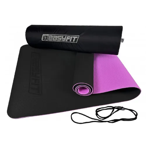 Коврик для йоги и фитнеса EasyFit TPE+TC 6мм двухслойный + Чехол черный с фиолетовым - Фото№1