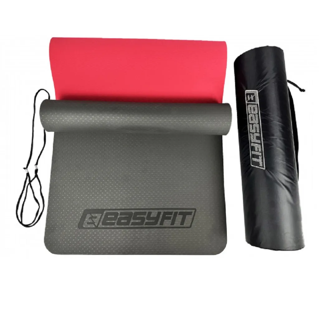 Коврик для йоги и фитнеса EasyFit TPE+TC 6мм двухслойный + Чехол черный с красным Коврик для йоги и фитнеса EasyFit TPE+TC 6мм двухслойный + Чехол черный с красным