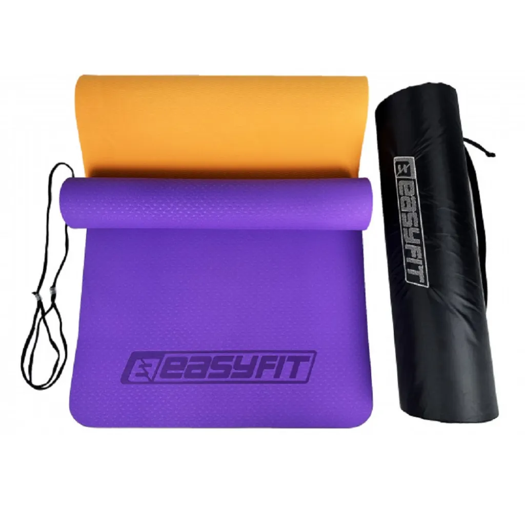 Коврик для йоги и фитнеса EasyFit TPE+TC 6мм двухслойный, фиолетово-оранжевый Коврик для йоги и фитнеса EasyFit TPE+TC 6мм двухслойный, фиолетово-оранжевый
