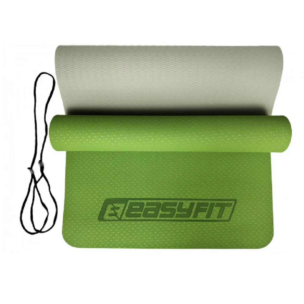 Килимок для йоги та фітнесу EasyFit TPE+TC 6мм двошаровий, зелений-сірий Килимок для йоги та фітнесу EasyFit TPE+TC 6мм двошаровий, зелений-сірий