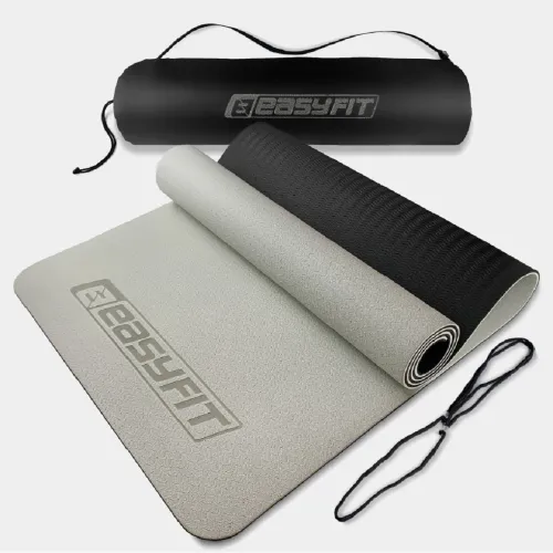 Коврик для йоги и фитнеса EasyFit TPE+TC 6мм двухслойный + Чехол серый с черным - Фото№1 Коврик для йоги и фитнеса EasyFit TPE+TC 6мм двухслойный + Чехол серый с черным - Фото№1