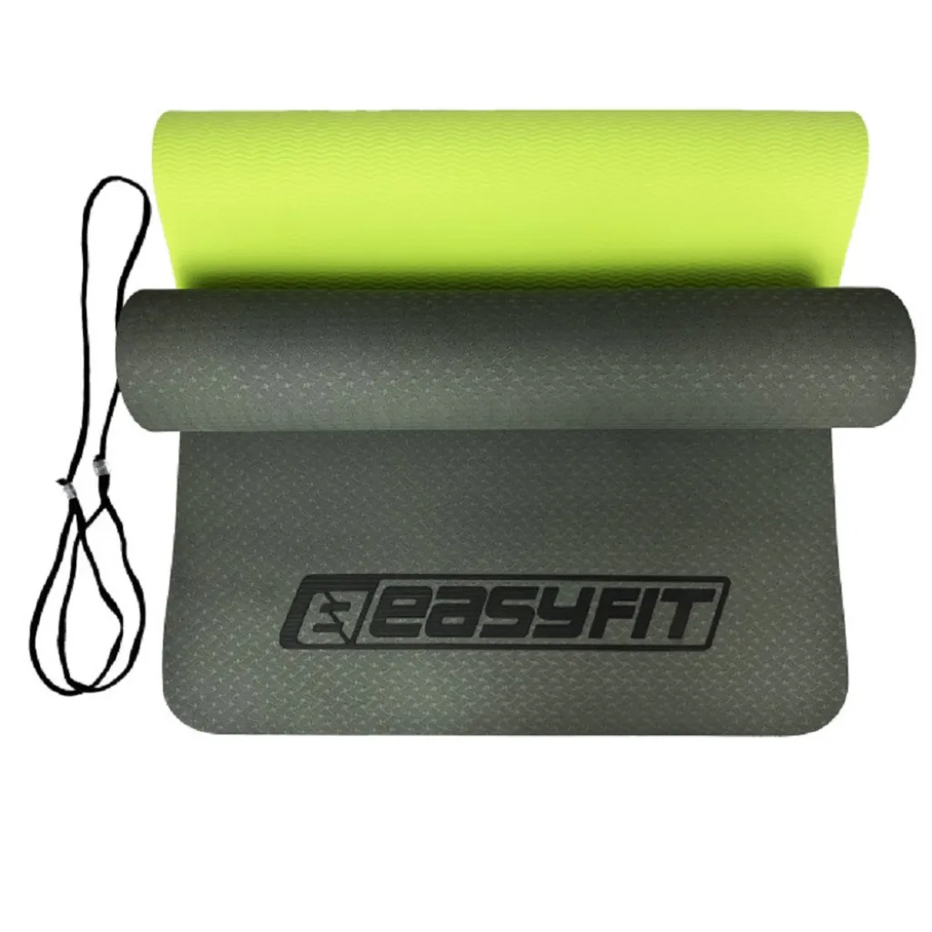 Коврик для йоги и фитнеса EasyFit TPE+TC 6мм двухслойный, черно-зеленый Коврик для йоги и фитнеса EasyFit TPE+TC 6мм двухслойный, черно-зеленый