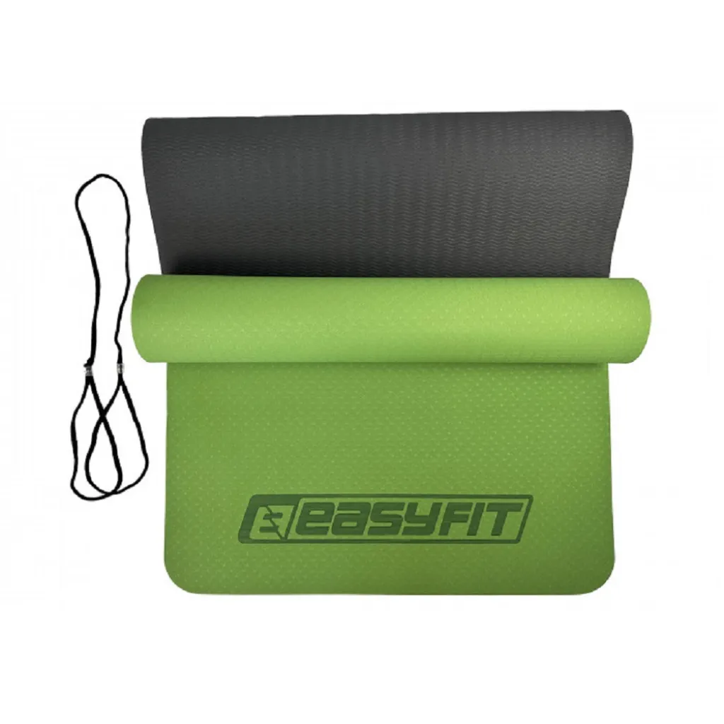 Коврик для йоги и фитнеса EasyFit TPE+TC 6мм двухслойный, зеленый-черный Коврик для йоги и фитнеса EasyFit TPE+TC 6мм двухслойный, зеленый-черный
