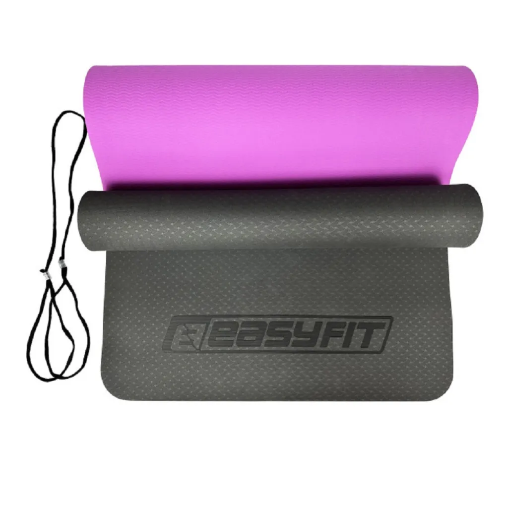 Коврик для йоги и фитнеса EasyFit TPE+TC 6мм двухслойный, черно-фиолетовый Коврик для йоги и фитнеса EasyFit TPE+TC 6мм двухслойный, черно-фиолетовый