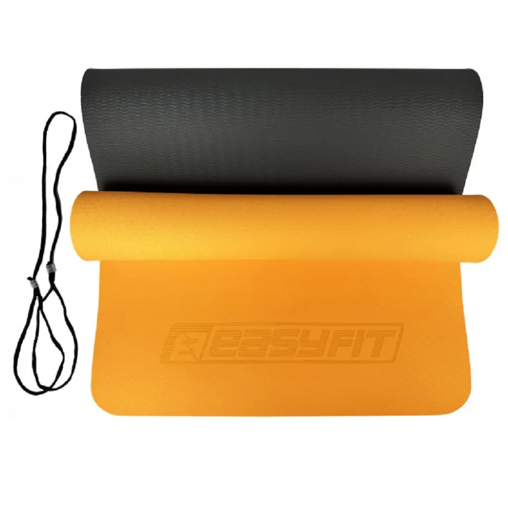 Коврик для йоги и фитнеса EasyFit TPE+TC 6 мм двухслойный, оранжево-черный Коврик для йоги и фитнеса EasyFit TPE+TC 6 мм двухслойный, оранжево-черный