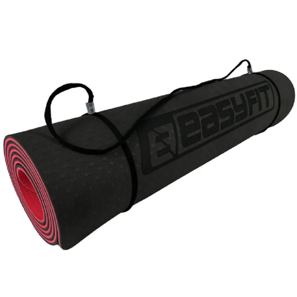 Коврик для йоги и фитнеса EasyFit TPE+TC 6мм двухслойный, черно-красный Коврик для йоги и фитнеса EasyFit TPE+TC 6мм двухслойный, черно-красный