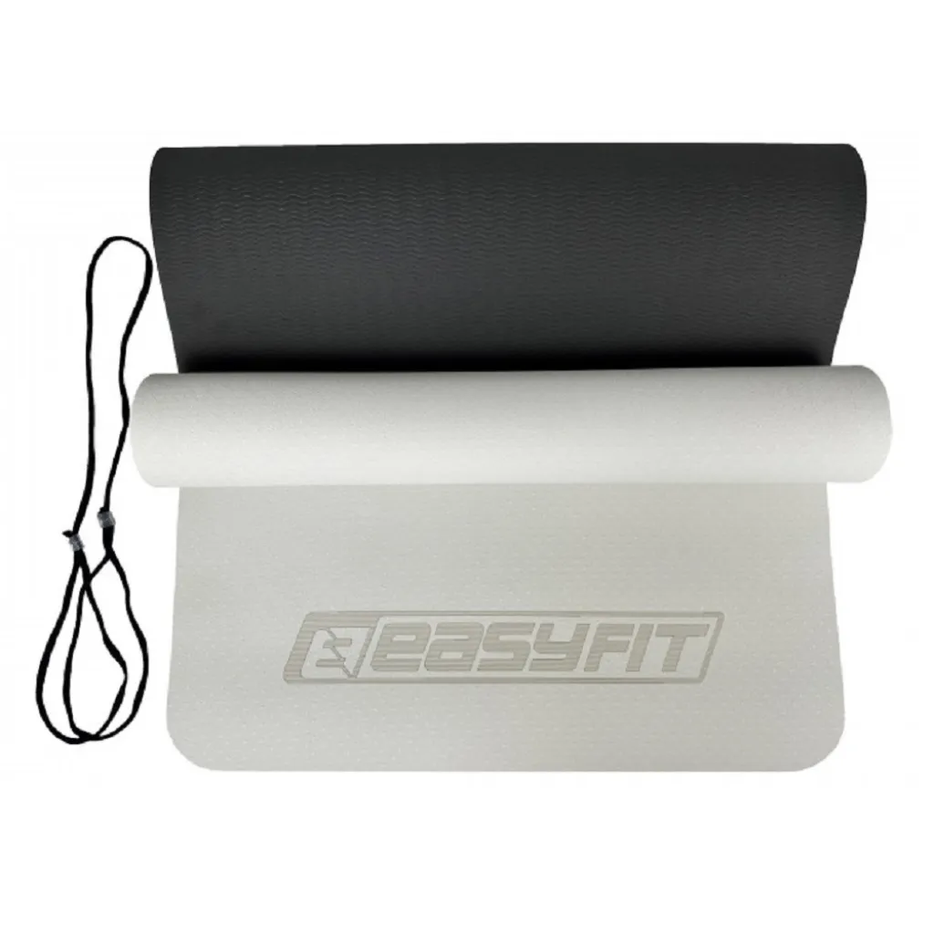 Коврик для йоги и фитнеса EasyFit TPE+TC 6мм двухслойный, серый-черный Коврик для йоги и фитнеса EasyFit TPE+TC 6мм двухслойный, серый-черный