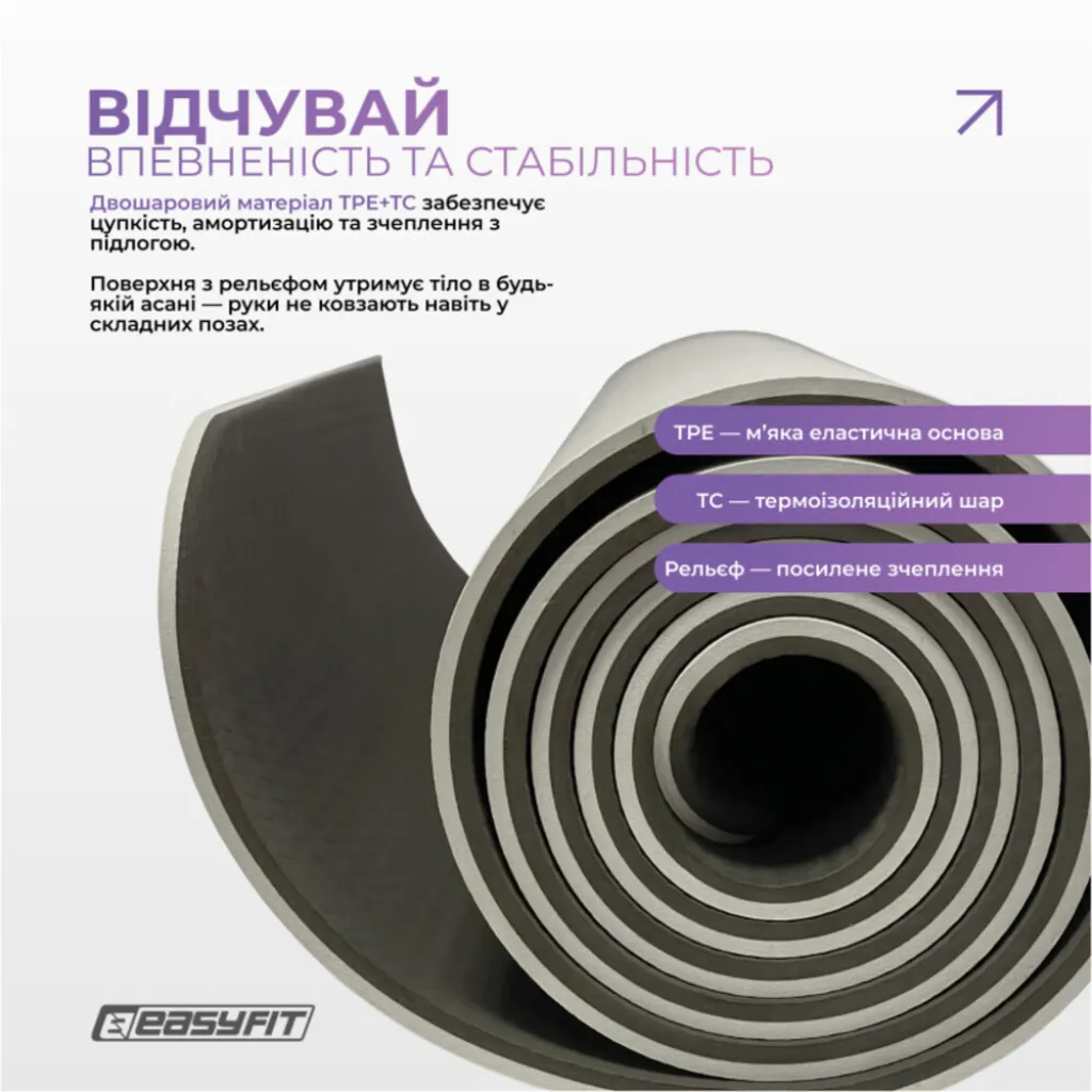 Коврик для йоги и фитнеса EasyFit Polarity EF-A19241s-GYBK с ремнем, серый Коврик для йоги и фитнеса EasyFit Polarity EF-A19241s-GYBK с ремнем, серый