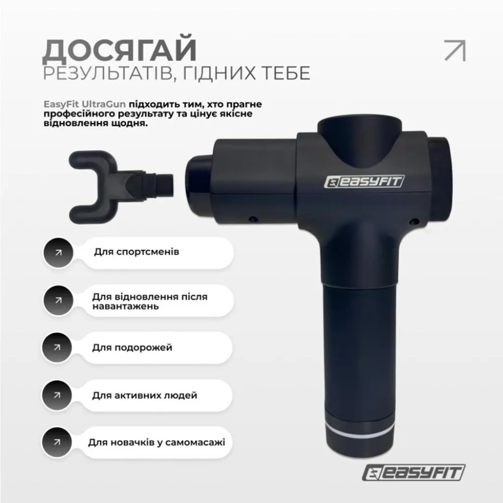 Перкусійний вібромасажер EasyFit UltraGun EF-2074, 13 насадок Перкусійний вібромасажер EasyFit UltraGun EF-2074, 13 насадок