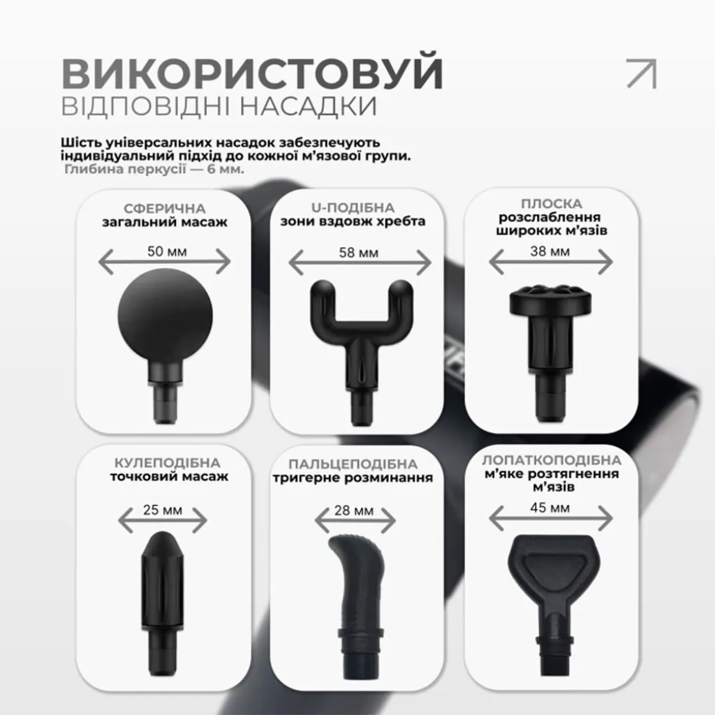 Перкуссионный массажер для спины EasyFit Vibe EF-2072, 6 насадок Перкуссионный массажер для спины EasyFit Vibe EF-2072, 6 насадок