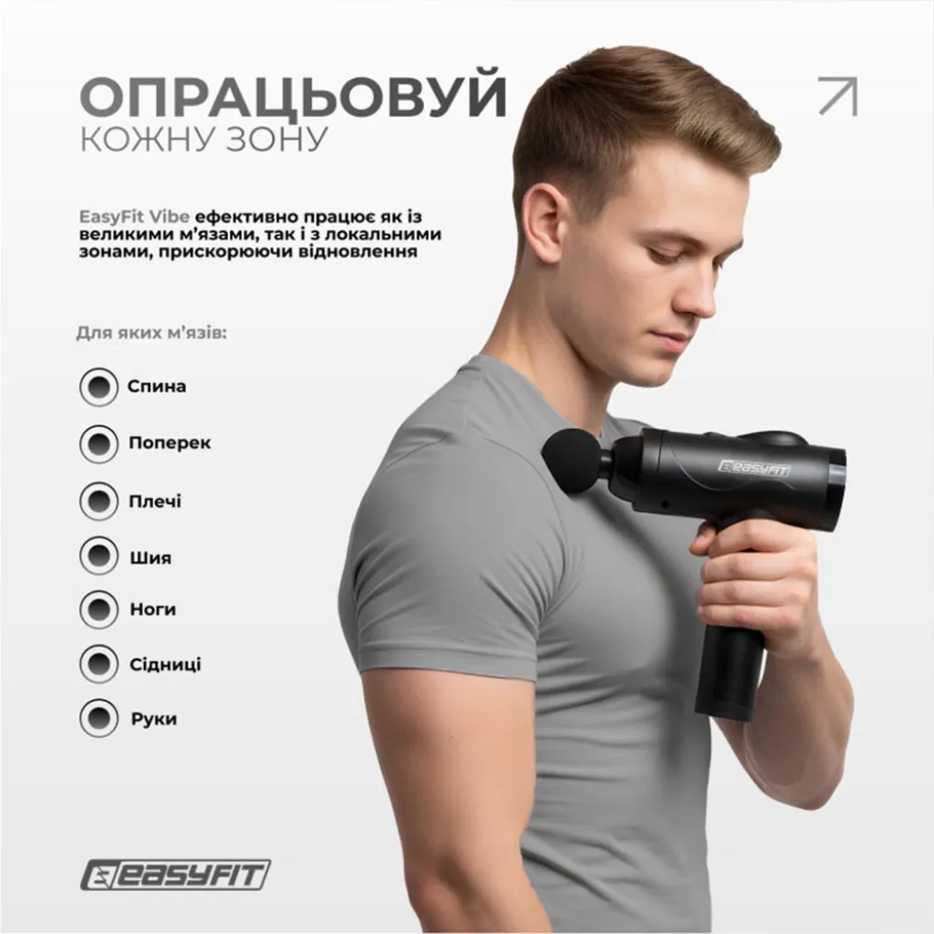 Перкуссионный массажер для спины EasyFit Vibe EF-2072, 6 насадок Перкуссионный массажер для спины EasyFit Vibe EF-2072, 6 насадок