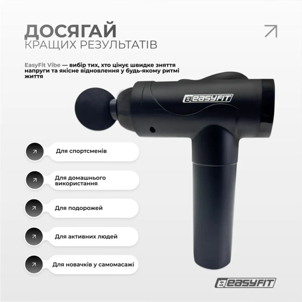 Перкуссионный массажер для спины EasyFit Vibe EF-2072, 6 насадок Перкуссионный массажер для спины EasyFit Vibe EF-2072, 6 насадок