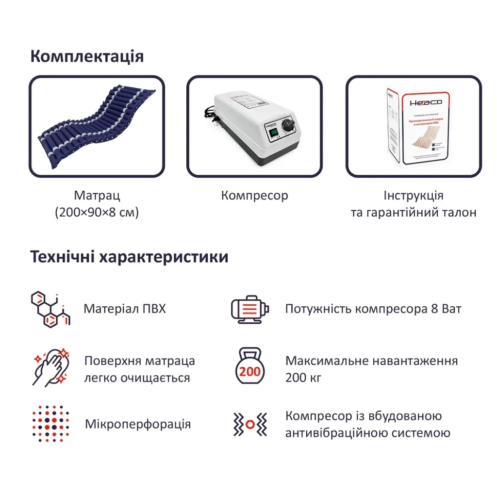 Матрац протипролежневий секційний з компресором M01