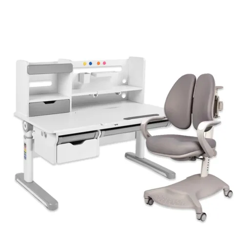 Зростаючий комплект для школярів парта FunDesk Pensare Grey + Крісло FunDesk Salvia Grey - Фото№1