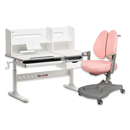 Комплект меблів Fundesk Fiore II Grey + Fundesk Leone Pink - Фото№1