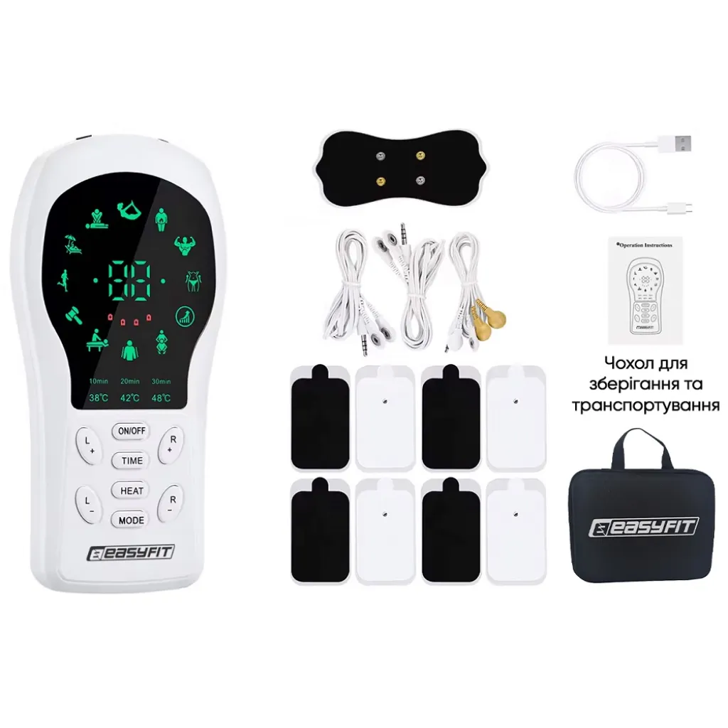 Миостимулятор с подогревом EasyFit Pro Active Pulse EF-2304 импульсный массажер для мышц + Чехол Миостимулятор с подогревом EasyFit Pro Active Pulse EF-2304 импульсный массажер для мышц + Чехол