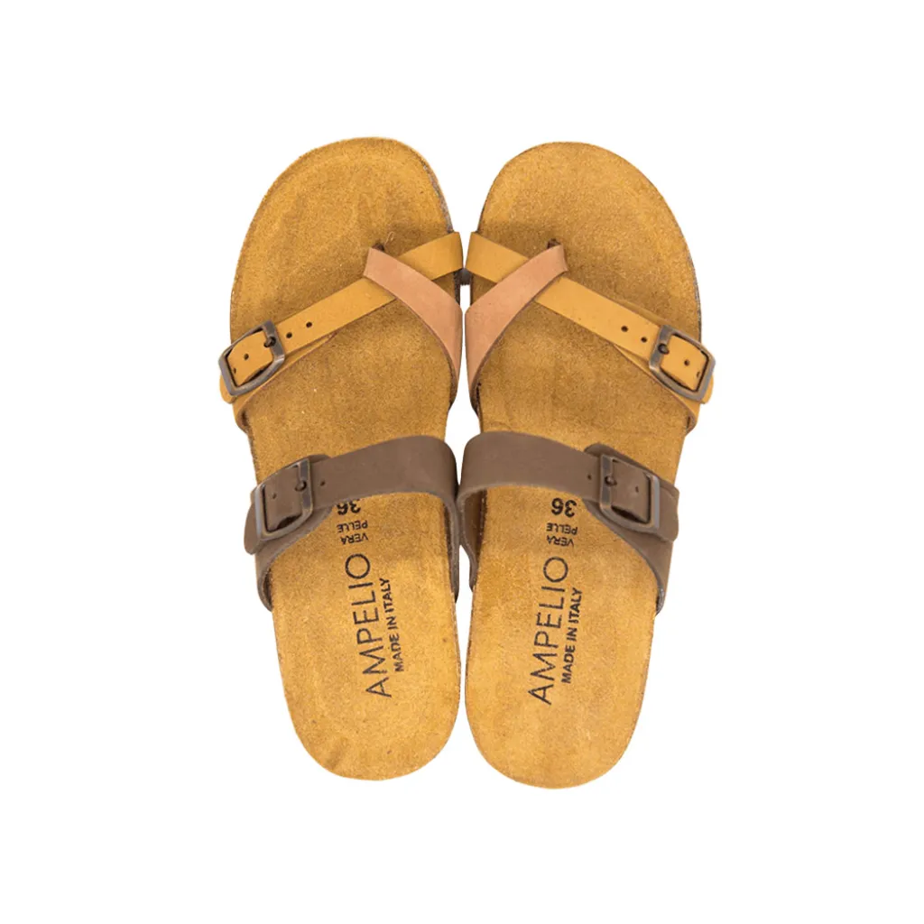 Женские шлепанцы на танкетке Ampelio 312/P-37, бежевый/коричневый