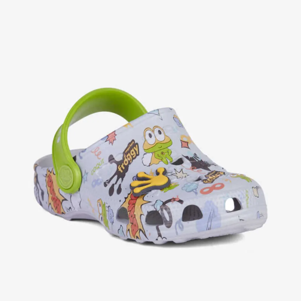 Дитячі сабо Coqui LITTLE FROG 8701, сірий/зелений з принтом Дитячі сабо Coqui LITTLE FROG 8701, сірий/зелений з принтом