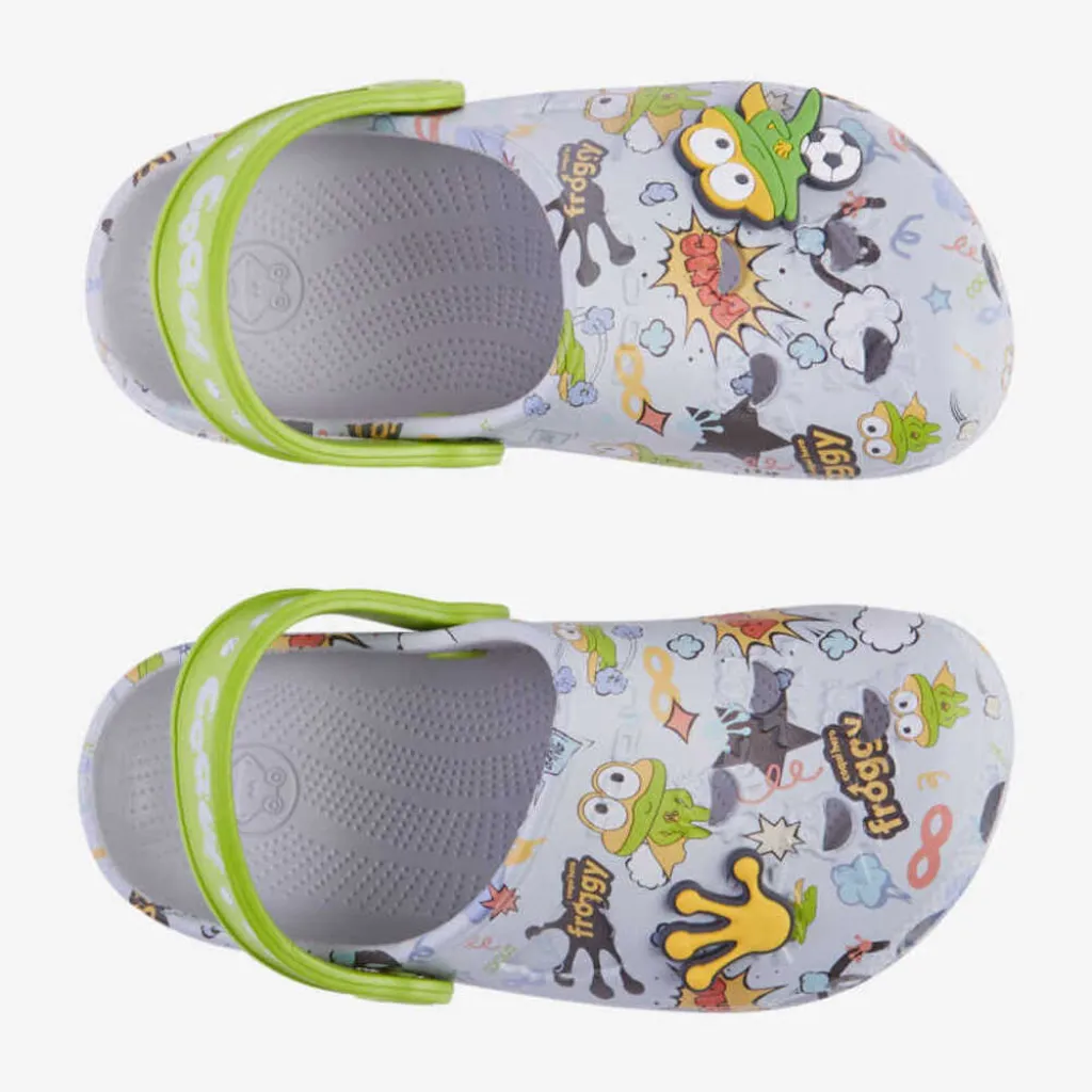 Дитячі сабо Coqui LITTLE FROG 8701, сірий/зелений з принтом Дитячі сабо Coqui LITTLE FROG 8701, сірий/зелений з принтом