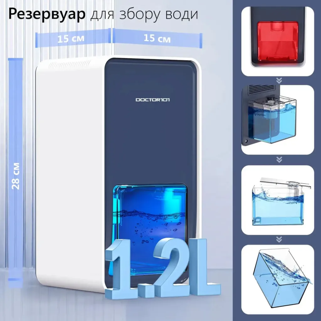 Конденсаційний побутовий осушувач повітря для квартири LEVANTE-101 об'єм 1.2л