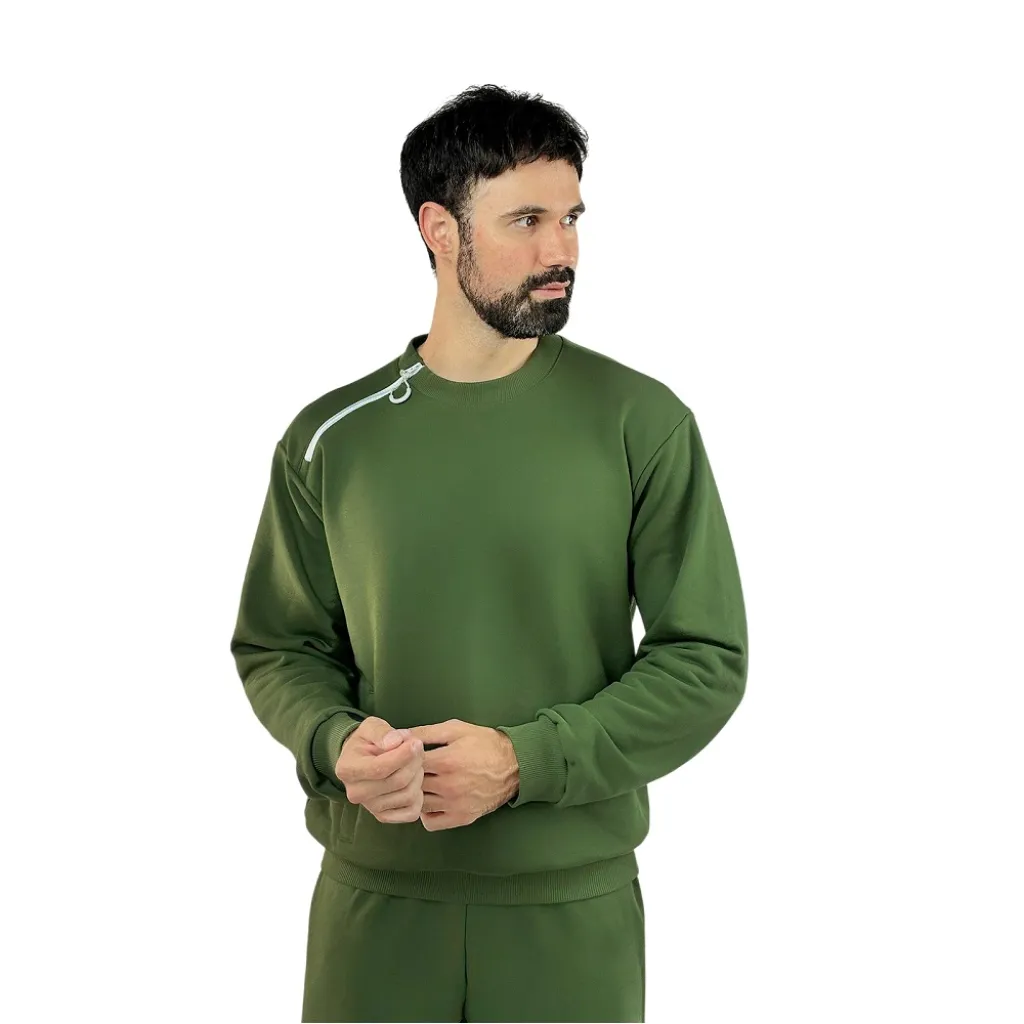 Адаптивный мужской костюм (свитшот+штаны) на молниях Plus plus, хаки