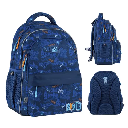 Ортопедический рюкзак школьный GoPack Education Crazy Skate GO25-182M-7, синий - Фото№1 Ортопедический рюкзак школьный GoPack Education Crazy Skate GO25-182M-7, синий - Фото№1