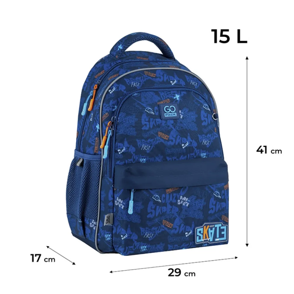 Ортопедический рюкзак школьный GoPack Education Crazy Skate GO25-182M-7, синий Ортопедический рюкзак школьный GoPack Education Crazy Skate GO25-182M-7, синий