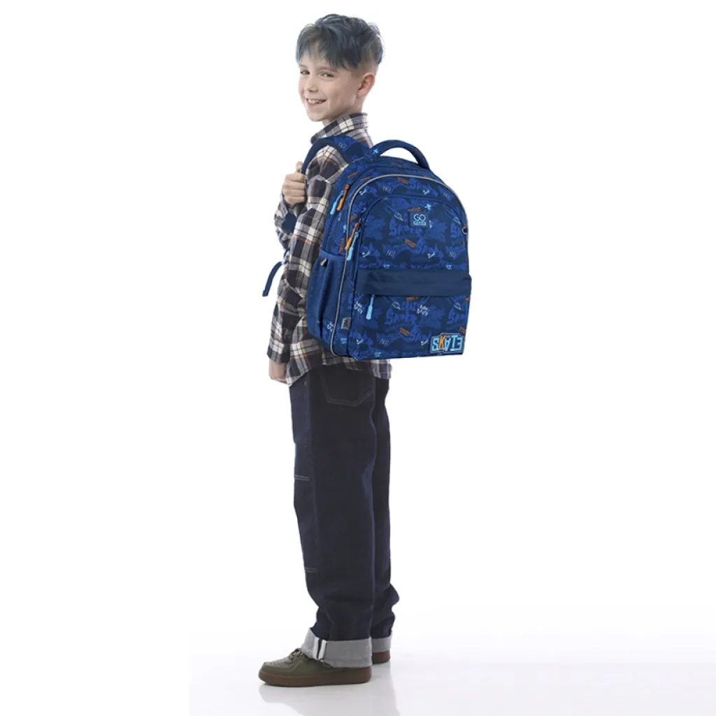 Ортопедический рюкзак школьный GoPack Education Crazy Skate GO25-182M-7, синий Ортопедический рюкзак школьный GoPack Education Crazy Skate GO25-182M-7, синий