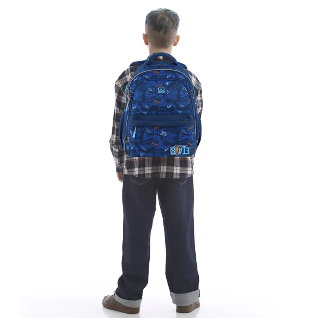 Ортопедический рюкзак школьный GoPack Education Crazy Skate GO25-182M-7, синий Ортопедический рюкзак школьный GoPack Education Crazy Skate GO25-182M-7, синий