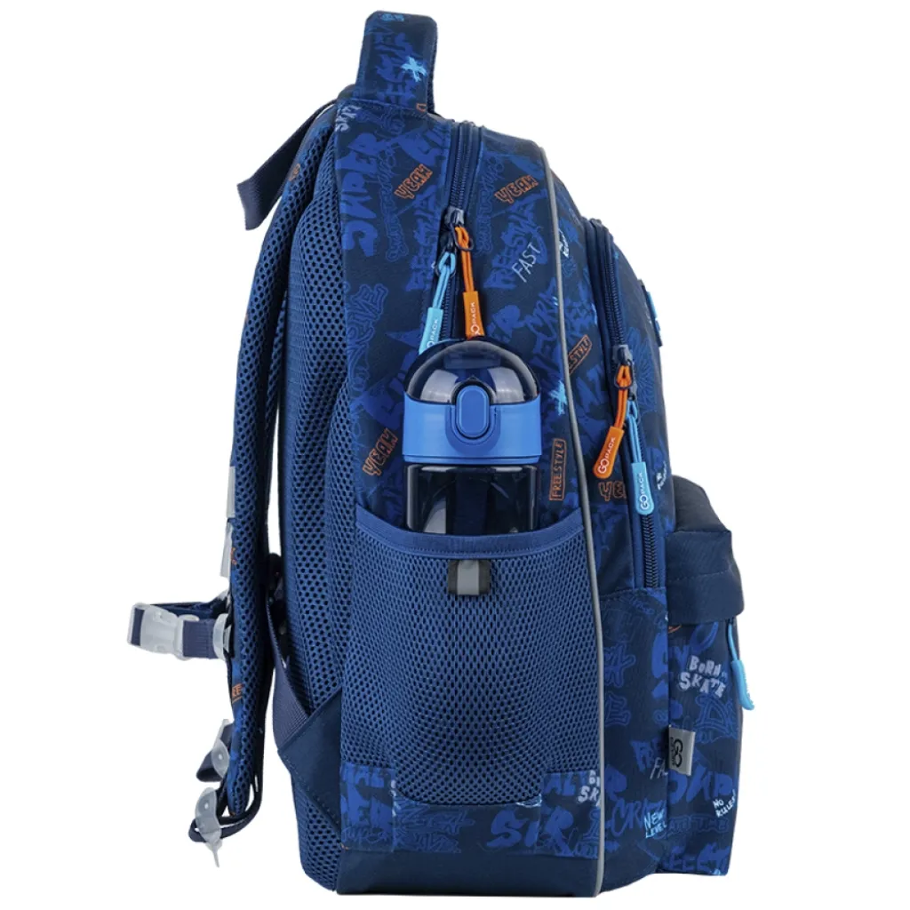 Ортопедический рюкзак школьный GoPack Education Crazy Skate GO25-182M-7, синий Ортопедический рюкзак школьный GoPack Education Crazy Skate GO25-182M-7, синий