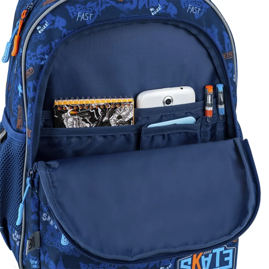 Ортопедический рюкзак школьный GoPack Education Crazy Skate GO25-182M-7, синий Ортопедический рюкзак школьный GoPack Education Crazy Skate GO25-182M-7, синий