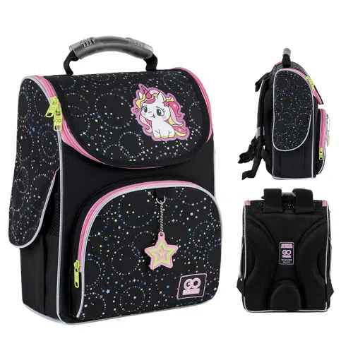 Ортопедический рюкзак школьный каркасный GoPack Education Magical Unicorn 5001S-4, черный - Фото№1 Ортопедический рюкзак школьный каркасный GoPack Education Magical Unicorn 5001S-4, черный - Фото№1