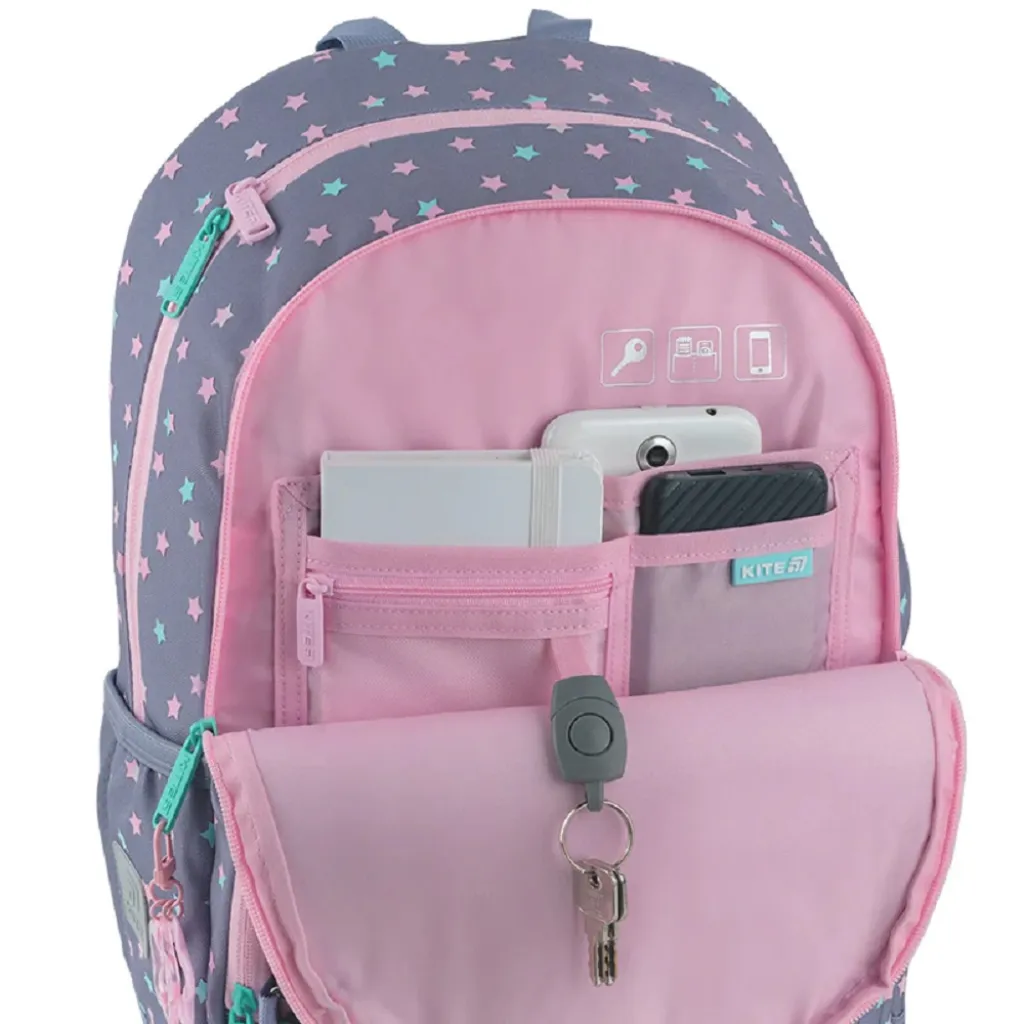 Ортопедичний рюкзак шкільний Kite Education Kawaii Stars 585M-2, сірий Ортопедичний рюкзак шкільний Kite Education Kawaii Stars 585M-2, сірий