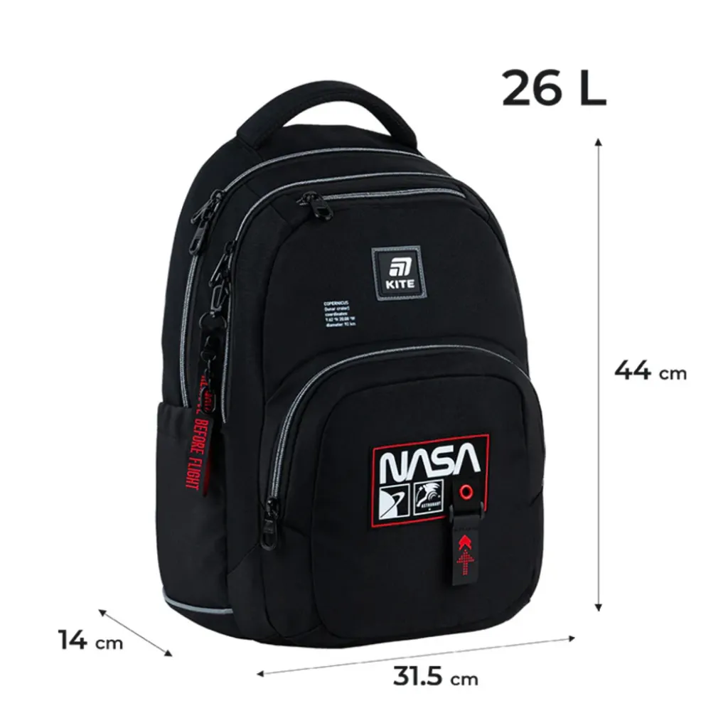 Ортопедичний рюкзак Kite Education teens NASA NS25-903L, чорний Ортопедичний рюкзак Kite Education teens NASA NS25-903L, чорний
