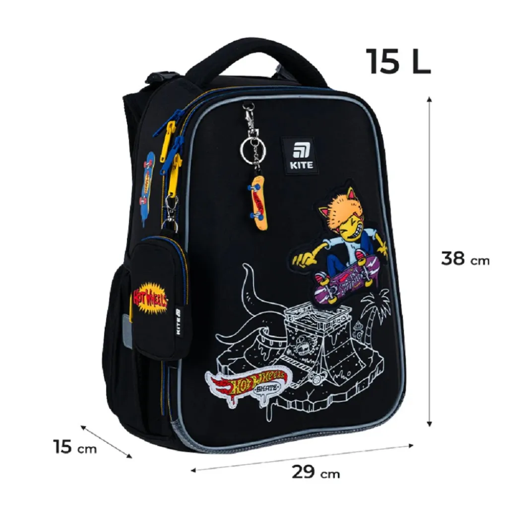Ортопедичний рюкзак каркасний Kite Education Hot Wheels Skate HW25-531M, чорний Ортопедичний рюкзак каркасний Kite Education Hot Wheels Skate HW25-531M, чорний