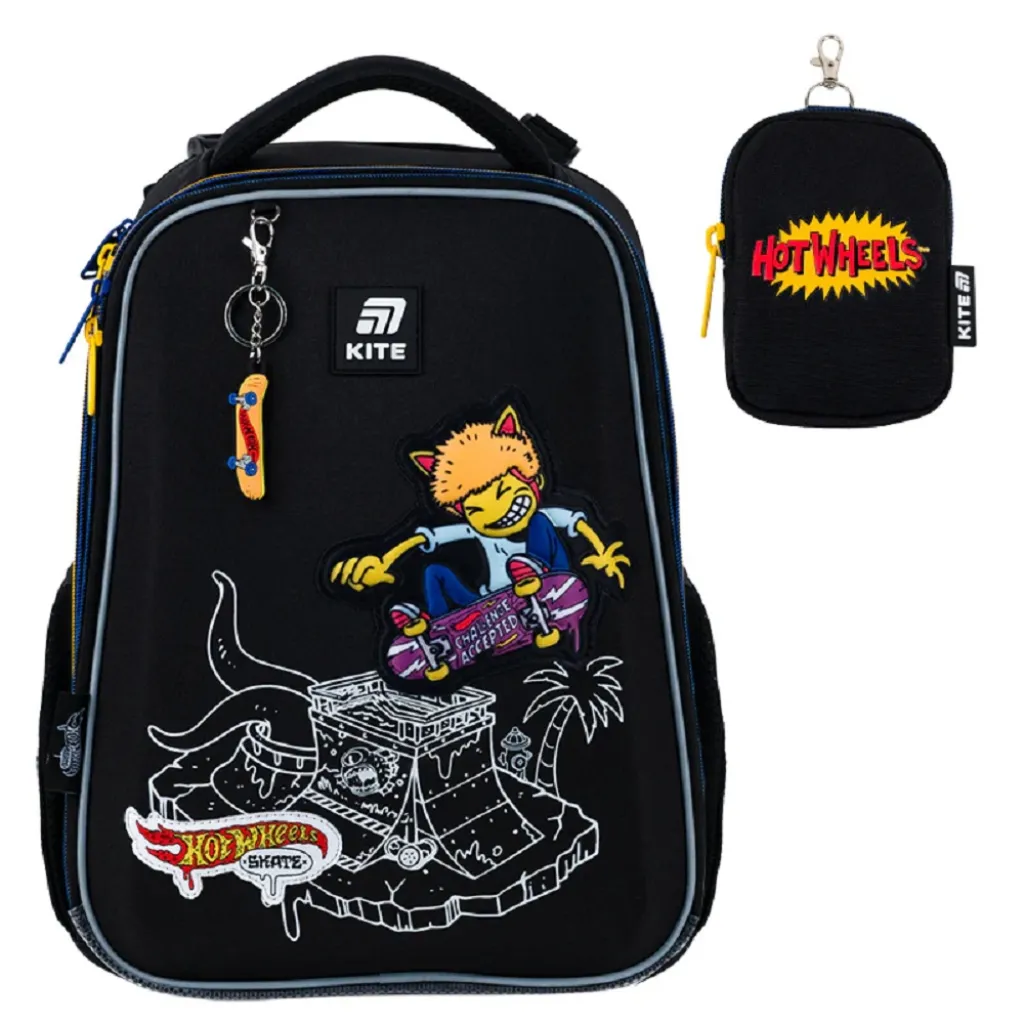Ортопедичний рюкзак каркасний Kite Education Hot Wheels Skate HW25-531M, чорний Ортопедичний рюкзак каркасний Kite Education Hot Wheels Skate HW25-531M, чорний