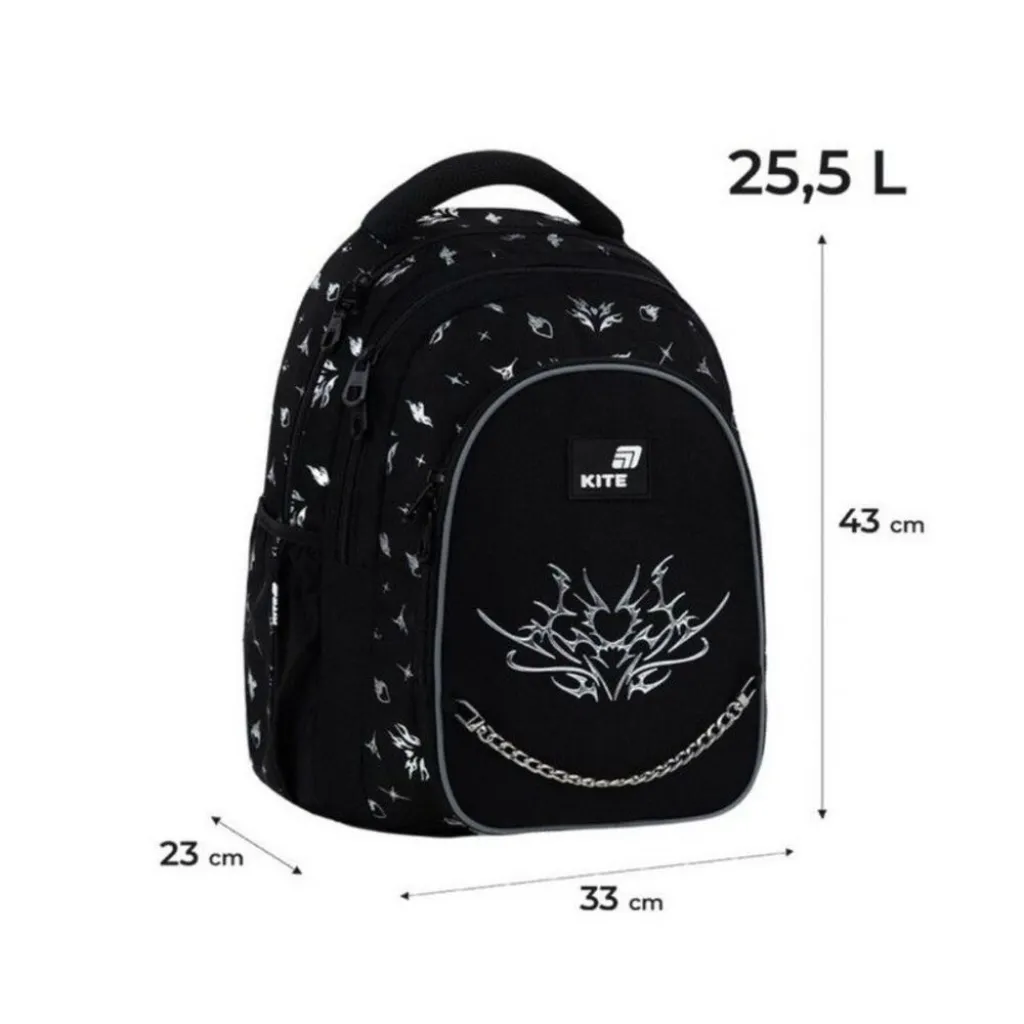 Ортопедический рюкзак Kite Education Teens Gothic Elegance K26-8001L, черный Ортопедический рюкзак Kite Education Teens Gothic Elegance K26-8001L, черный
