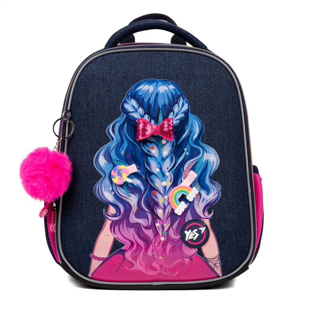 Ортопедичний рюкзак каркасний YES H-100 Beautiful Hair, темно-синій Ортопедичний рюкзак каркасний YES H-100 Beautiful Hair, темно-синій