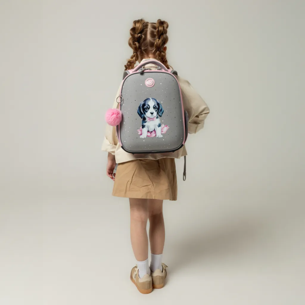 Ортопедический рюкзак каркасный YES H-100 Doggy Princess, серо-розовый Ортопедический рюкзак каркасный YES H-100 Doggy Princess, серо-розовый
